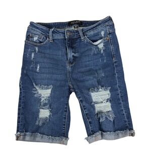 Judy Blue M Women's Bermuda Jean Shorts Mid Medium Wash Style JB150045 Stretch